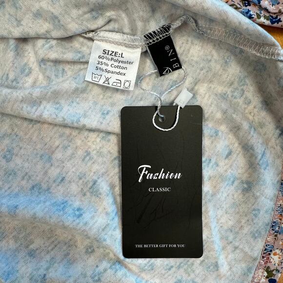 Rapbin NWT Rose Pink Ditzy Floral V-Neck Long Sleeve Puff Ruffle Cuff Top Sz L - Picture 7 of 12